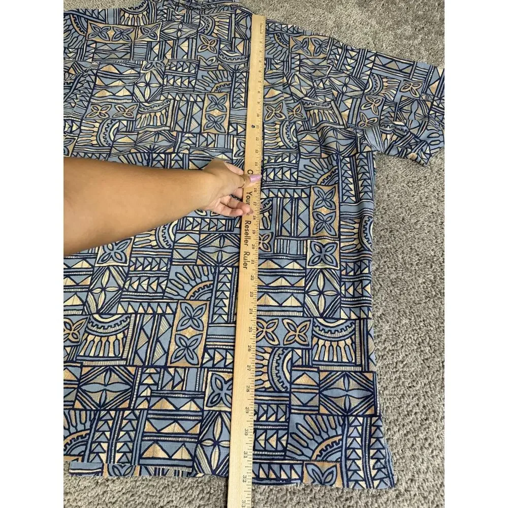 Weekender Shirt Mens 2XL Blue Geometric Short Sleeve Button Up Silk Cotton